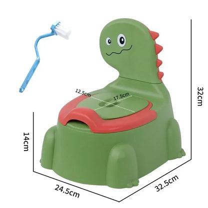 Vasino dinosauro antiscivolo variante verde con spazzolino su sfondo bianco