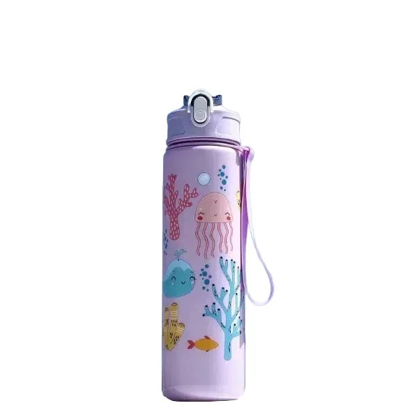  Borraccia bambini 750ml viola tema mare cannuccia silicone BPA-free