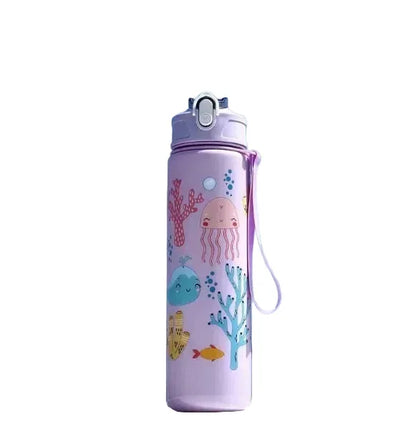  Borraccia bambini 750ml viola tema mare cannuccia silicone BPA-free