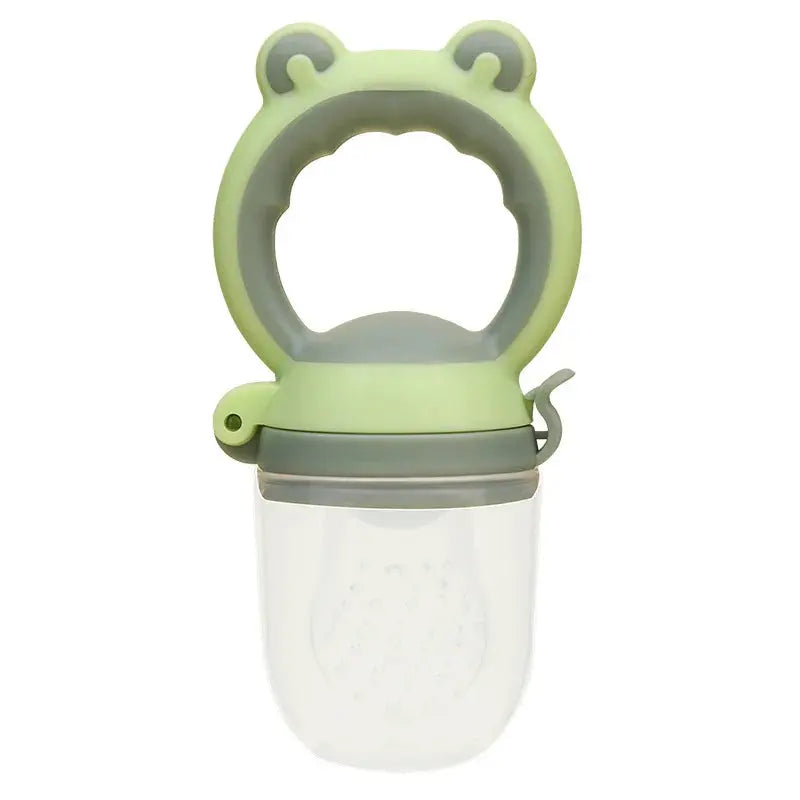 Succhietto alimentare neonati rana verde silicone morbido con contenitore trasparente