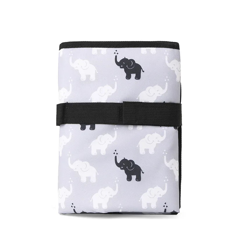 Fasciatoio portatile pieghevole impermeabile variante grigio fantasie elefantino chiuso e aperto