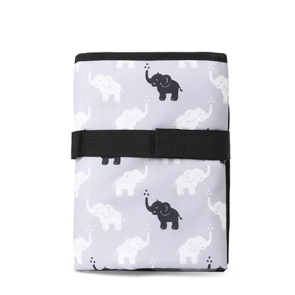 Fasciatoio portatile pieghevole impermeabile variante grigio fantasie elefantino chiuso e aperto