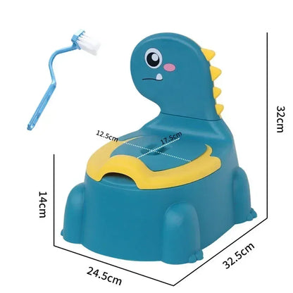 Vasino dinosauro antiscivolo variante blu con spazzolino su sfondo bianco