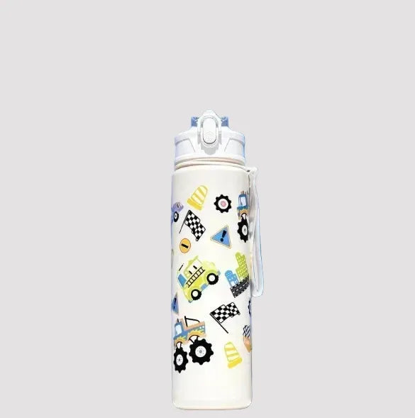 Borraccia bambini 750ml bianca tema macchinine cannuccia silicone