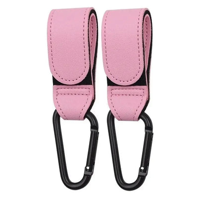 Ganci passeggino set 2 pezzi variante rosa  con moschettone nero
