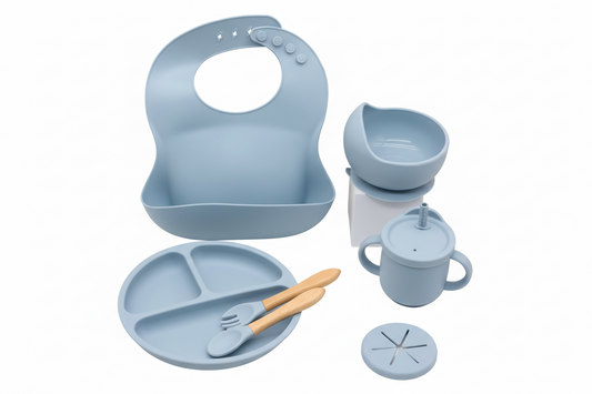 Set prima pappa bambini in silicone piatto ciotola posate e bicchiere con ventosa