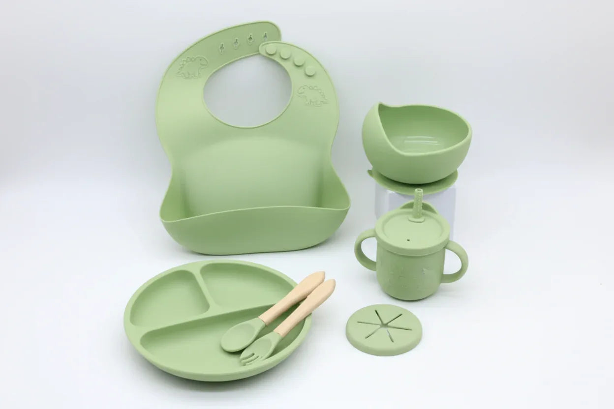  Set prima pappa silicone bambini colori disponibili rosa verde  beige e blu