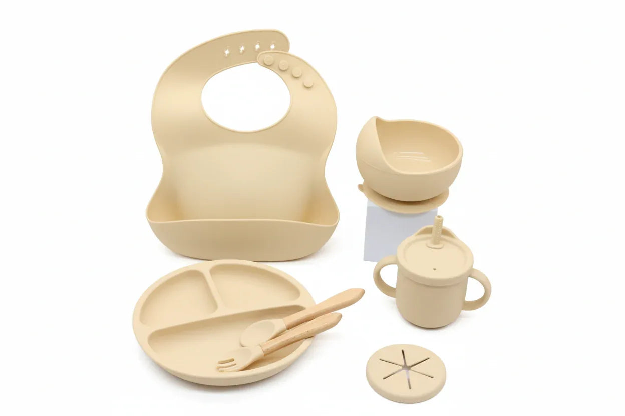 Set prima pappa silicone bambini bicchiere con ventosa e posate morbide