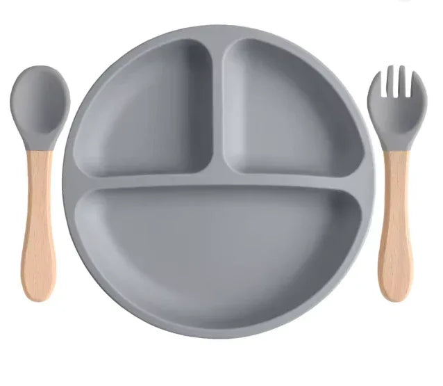  Piattino silicone con ventosa bambini cucchiaio e forchetta set svezzamento antiscivolo rosa