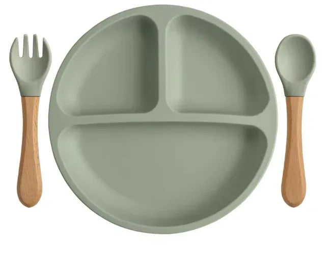  Piattino silicone con ventosa bambini set svezzamento antiscivolo dettaglio ventosa