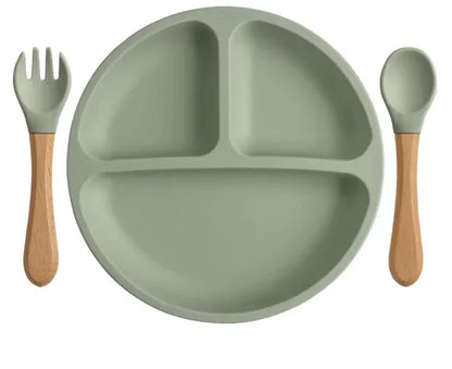  Piattino silicone con ventosa bambini set svezzamento antiscivolo dettaglio ventosa