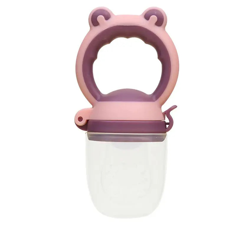 Succhietto alimentare neonati orsetto silicone rosa viola con contenitore trasparente