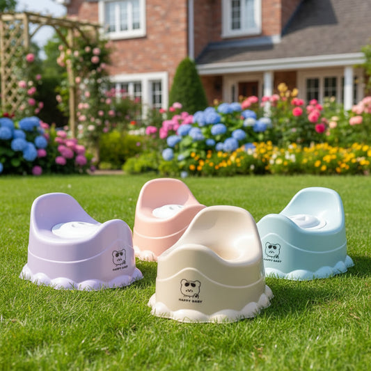 Vasino portatile per bambini con coperchio quattro varianti colore su prato verde