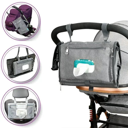  Fasciatoio portatile per neonati con tasche montato su passeggino