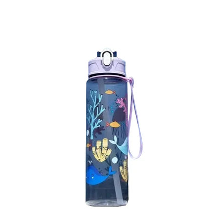 Borraccia bambini 750ml trasparente tema mare cannuccia silicone