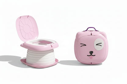 Vasino portatile pieghevole rosa e bianco per bimbi con custodia a forma di gatto