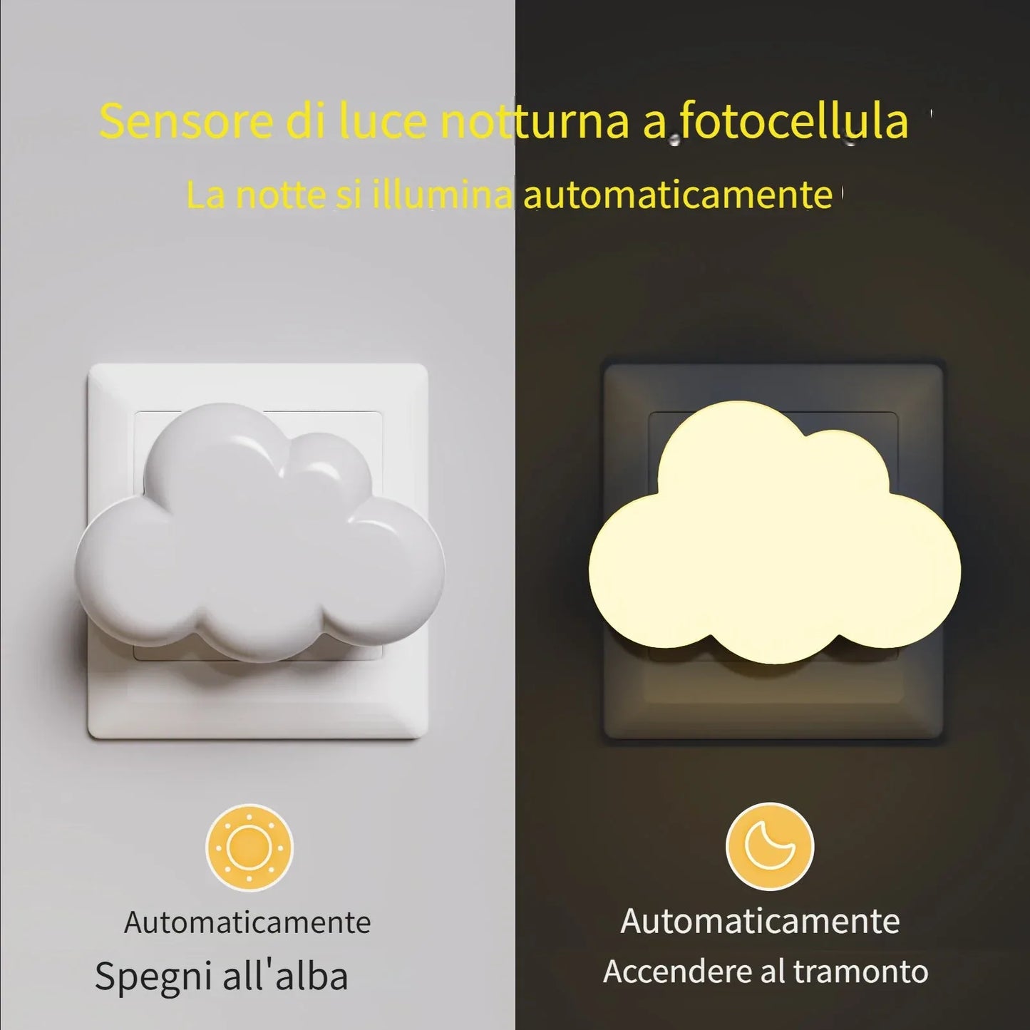 Luce notturna LED nuvola con sensore crepuscolare regolabile per neonati
