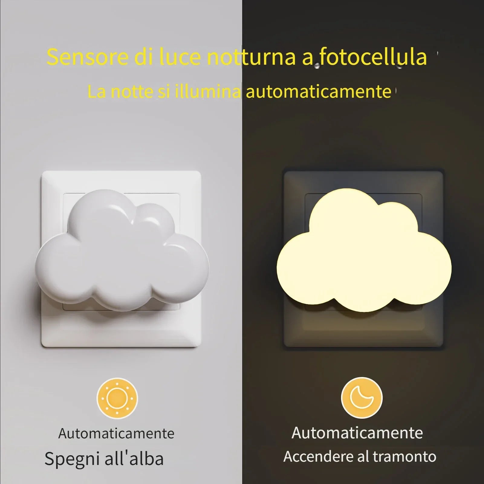Luce notturna LED nuvola con sensore crepuscolare regolabile per neonati
