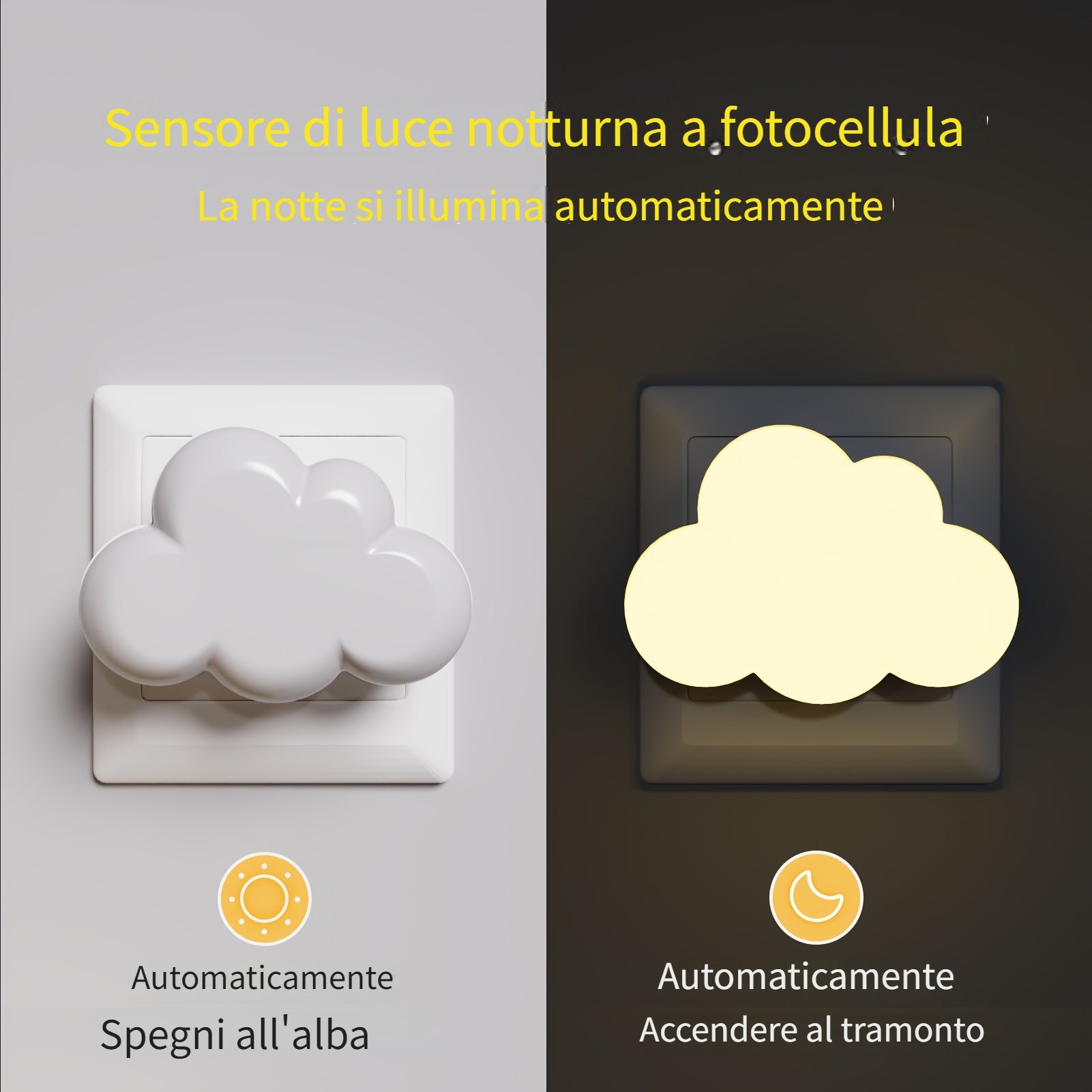 Luce Notturna LED Nuvola con sensore crepuscolare e luminosità