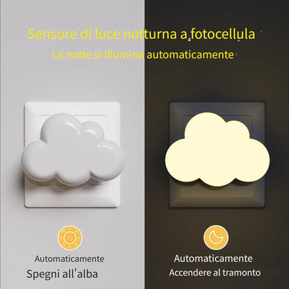 Luce notturna LED nuvola con sensore crepuscolare regolabile per neonati
