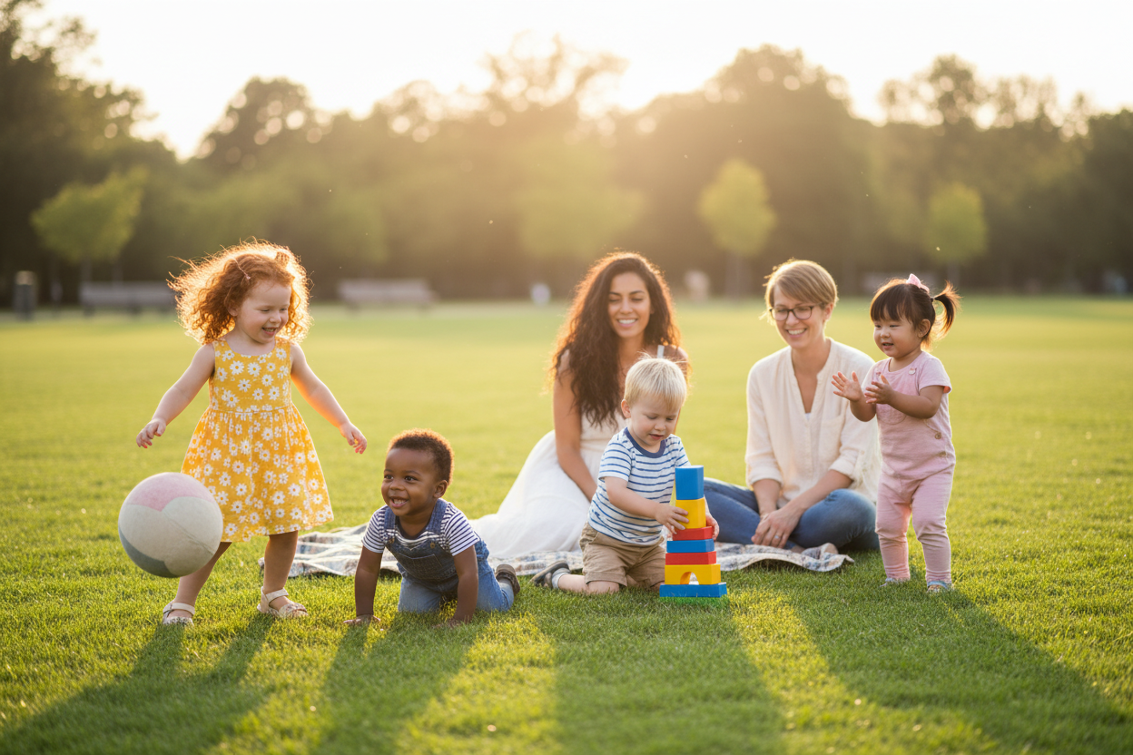 Bambini diversi che giocano al parco