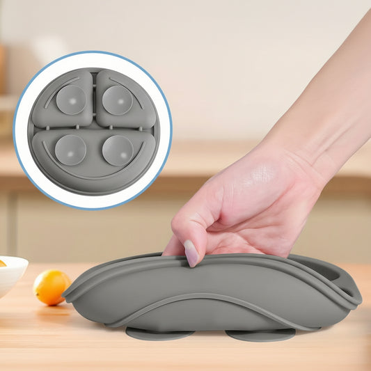 Piattino con ventosa in silicone per bambini con cucchiaio e forchetta set svezzamento antiscivolo