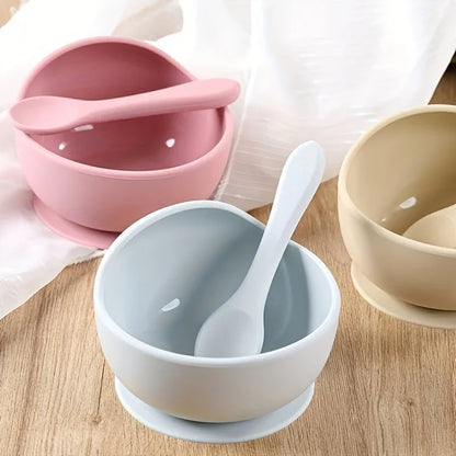 Set ciotola e cucchiaio silicone per svezzamento bambini antiscivolo con ventosa