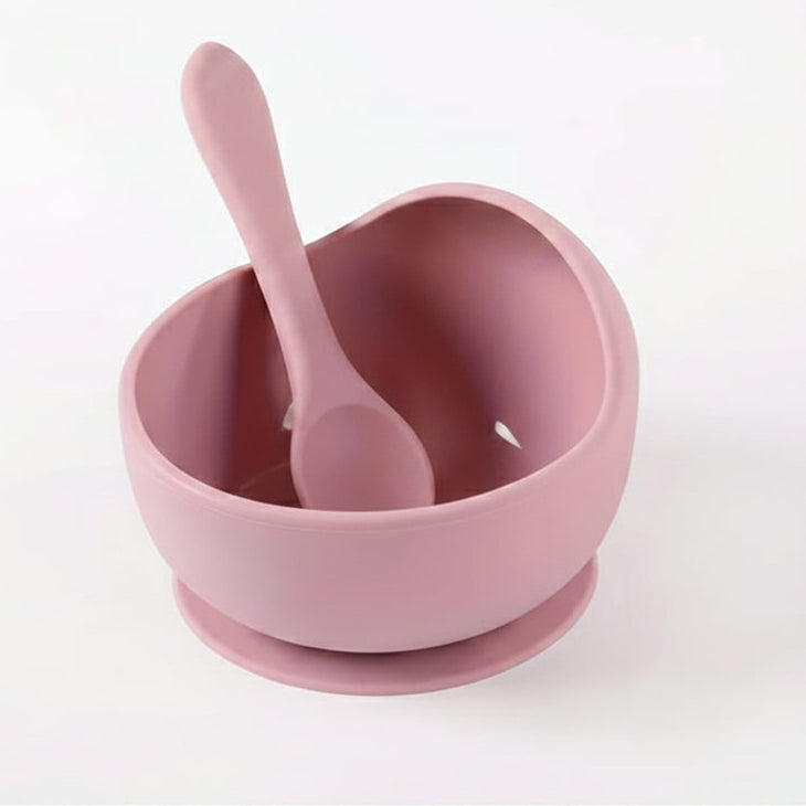 Ciotola in silicone con ventosa per bambini e cucchiaio set svezzamento antiscivolo