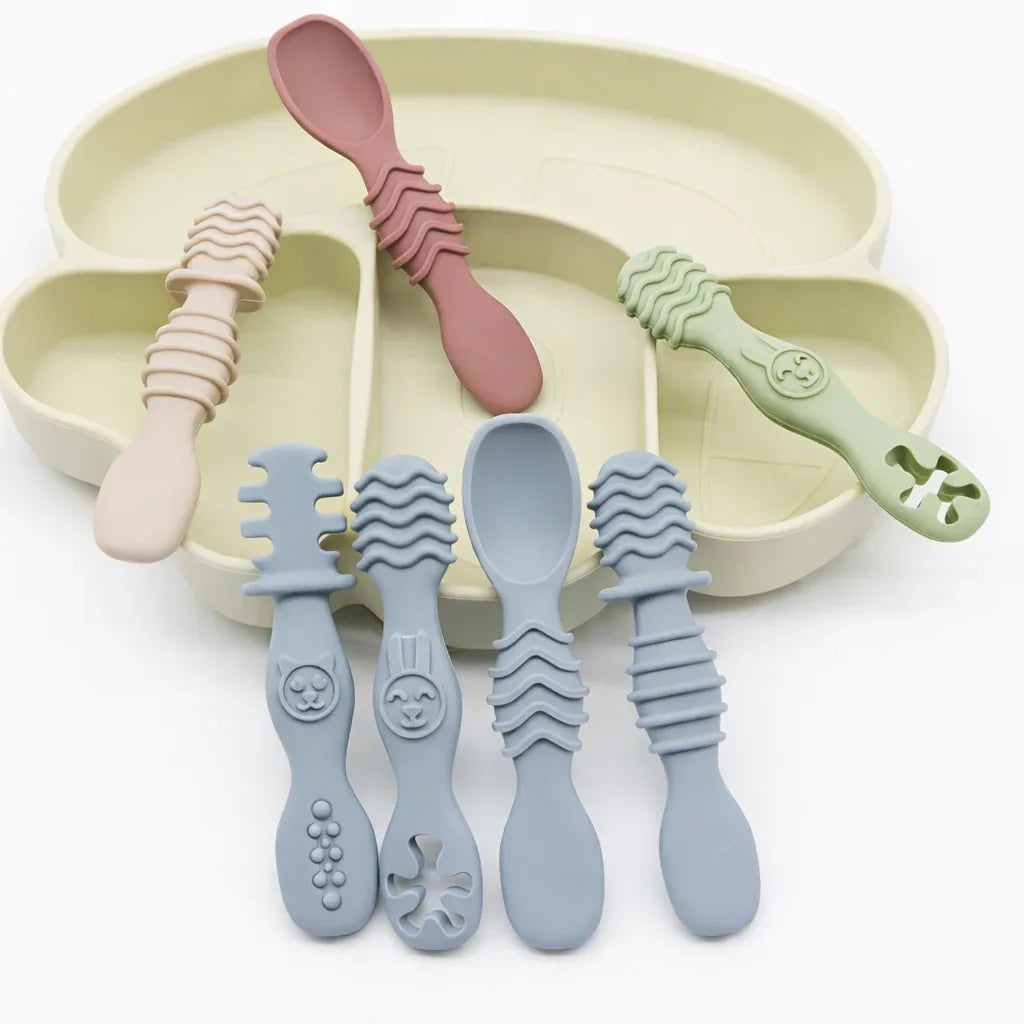 Set posate masticare silicone neonati colori disponibili BPA-free