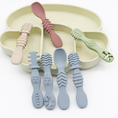 Set posate masticare silicone neonati colori disponibili BPA-free