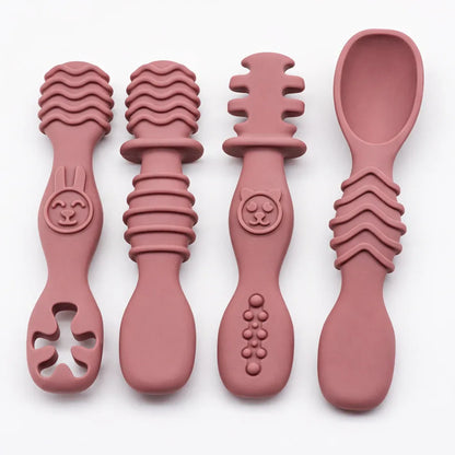 Set posate masticare silicone neonati rosa e verde per dentizione