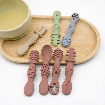 Posate silicone bambini cucchiaio e forchetta morbidi per svezzamento