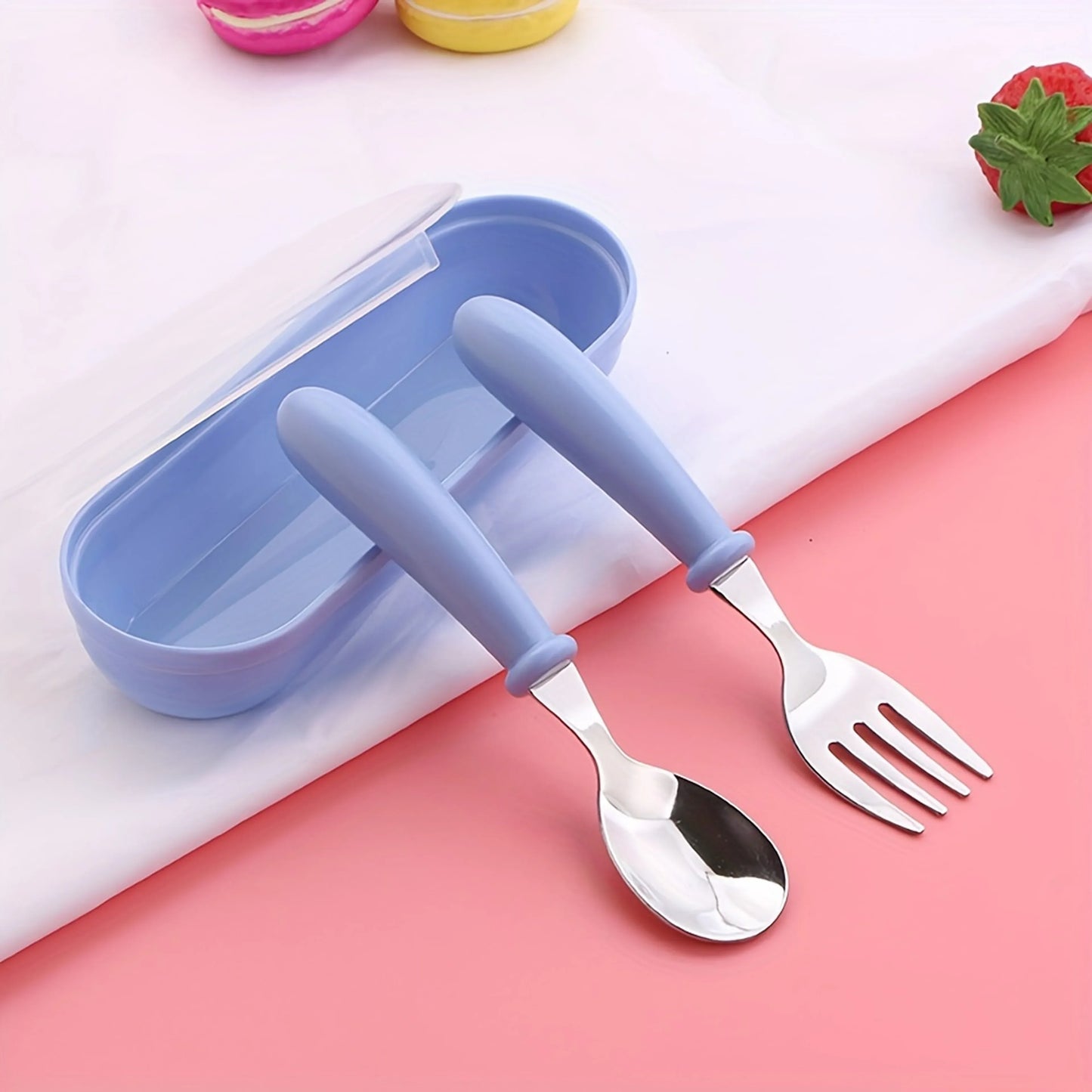 Set posate per bambini con custodia cucchiaio e forchetta ergonomici da viaggio