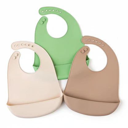 Bavaglini in silicone impermeabili set 3 pezzi colori verde menta beige e marrone per bambini 1-3 anni
